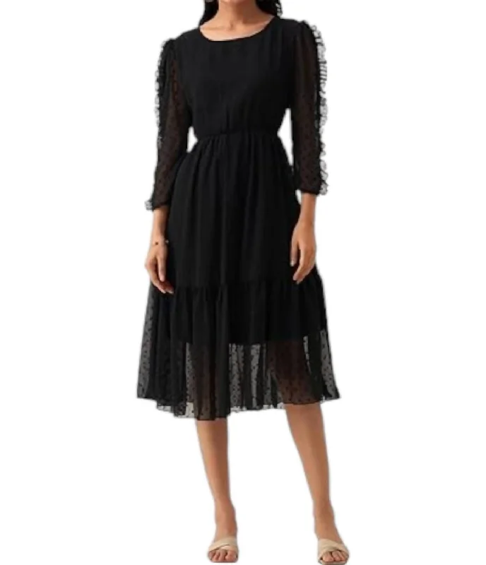 Hurry In Chiffon Brasso Swiss Dot Dress In Black