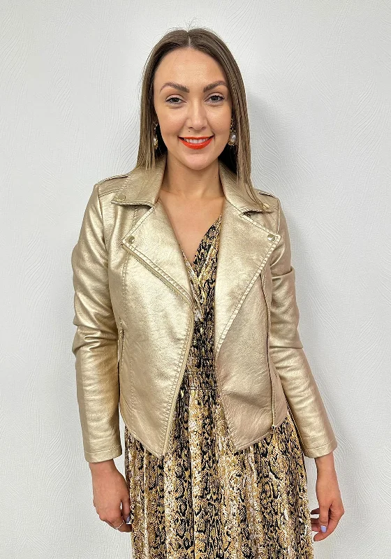 Value Deals Serafina Collection Metallic Biker Jacket, Gold