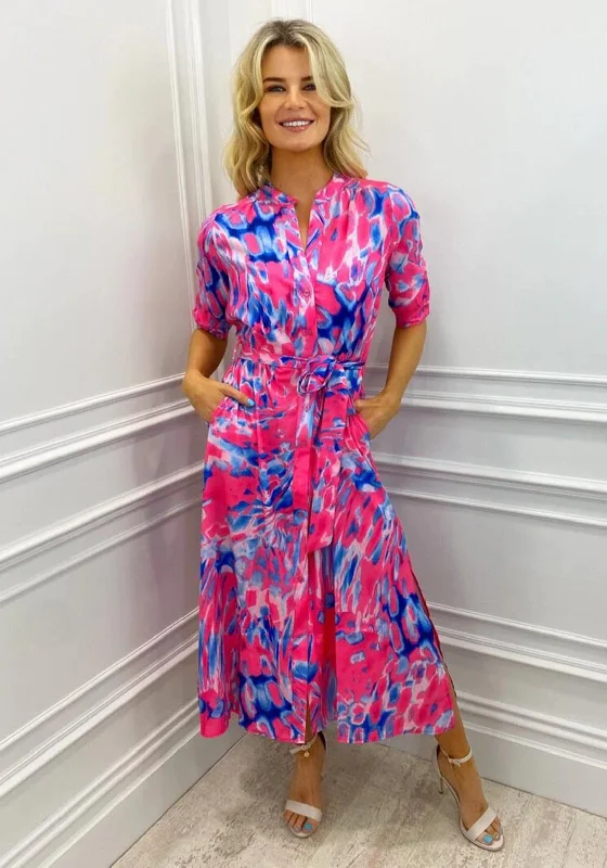Best Seller Kate & Pippa Capri Mandarin Neck Maxi Dress, Pink & Blue