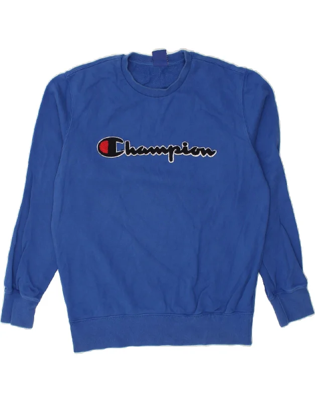 Year-End Sale CHAMPION Womens Graphic Sweatshirt Jumper UK 16 Large Blue Cotton