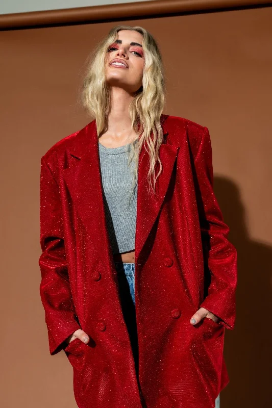Discount Deals To The Disco Sparkle Boyfriend Blazer in Ruby Red