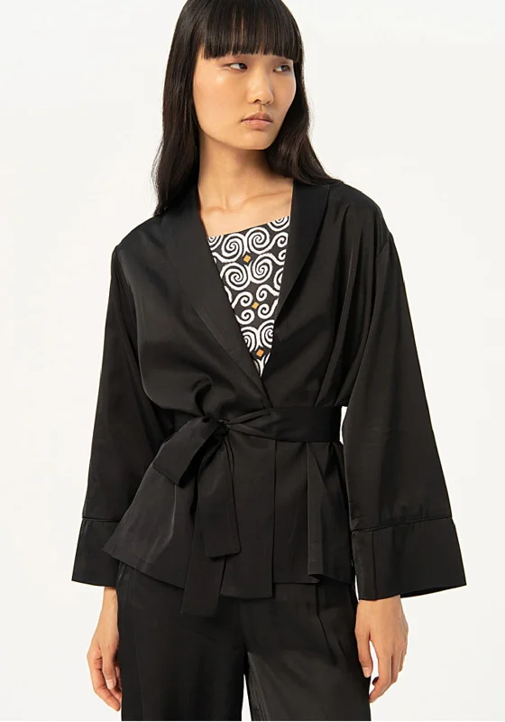 Clearance Sale Surkana Plain Satin Kimono Satin Jacket, Black
