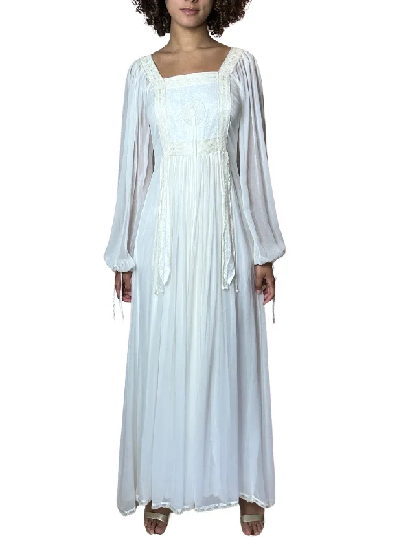 Lowest Price Peekaboo Hire - 1970's Incredible Vintage White / Cream Silk Lace Wedding Dress UK 8 - 10