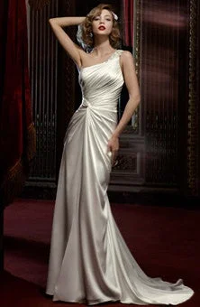 Extra Savings David's Bridal Beaded One-Shoulder Soft Charmeuse Gown SWG439