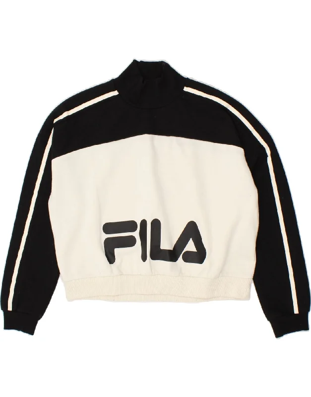 Big Savings FILA Womens Graphic Sweatshirt Jumper UK 14 Medium Black Colourblock
