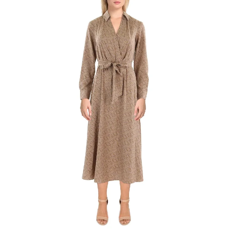 Holiday Sale Womens Surplice Long Sleeve Midi Dress