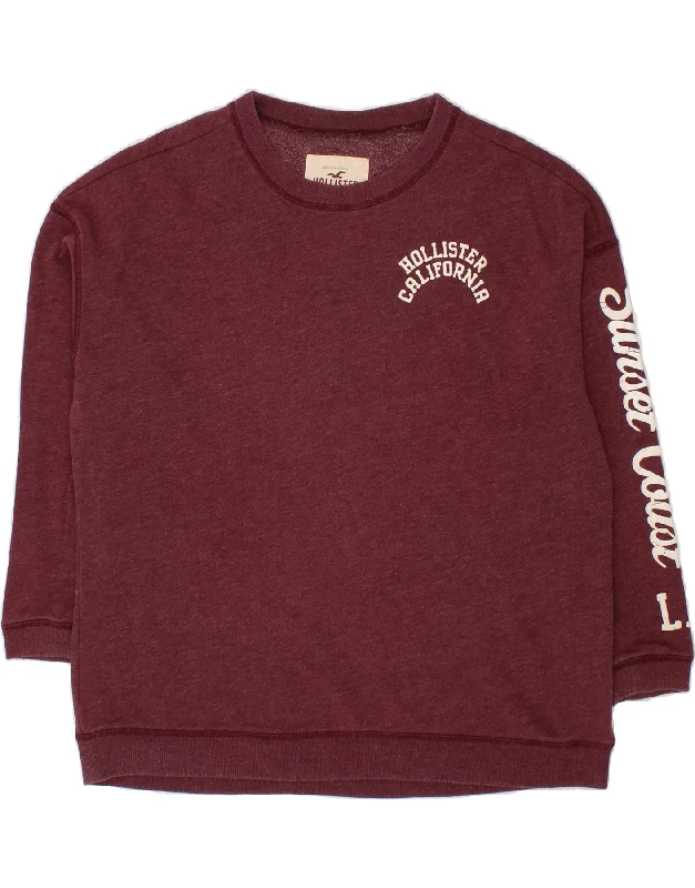 Deal Dash HOLLISTER Womens Graphic Sweatshirt Jumper UK 16 Large Maroon Cotton