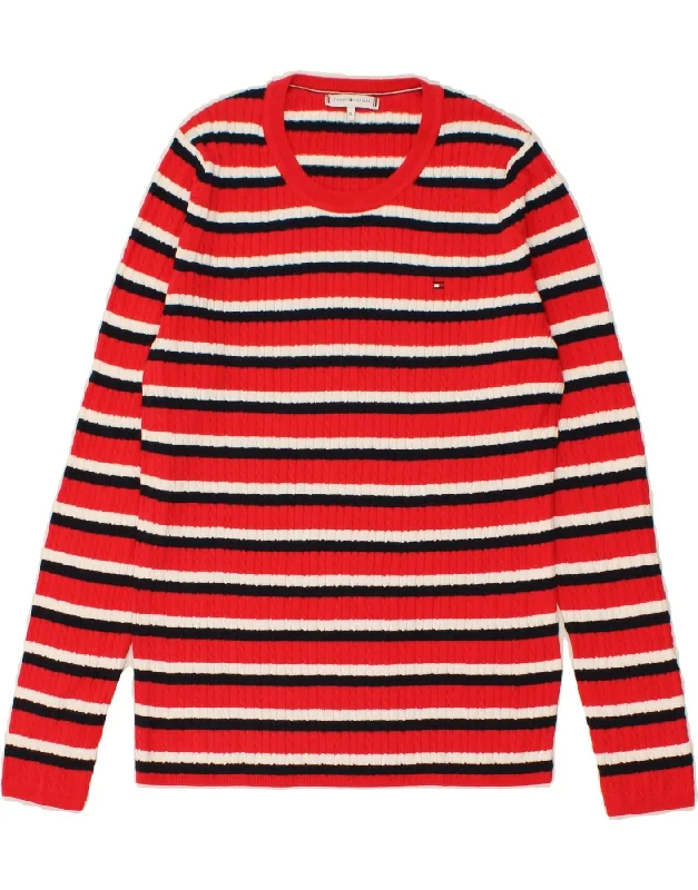 Price Drop TOMMY HILFIGER Womens Crew Neck Jumper Sweater UK 18 XL Red Striped Cotton