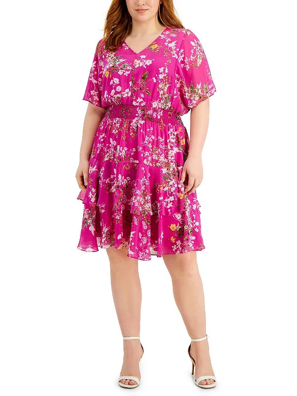 Discount Days Plus Womens Floral Tiered Fit & Flare Dress