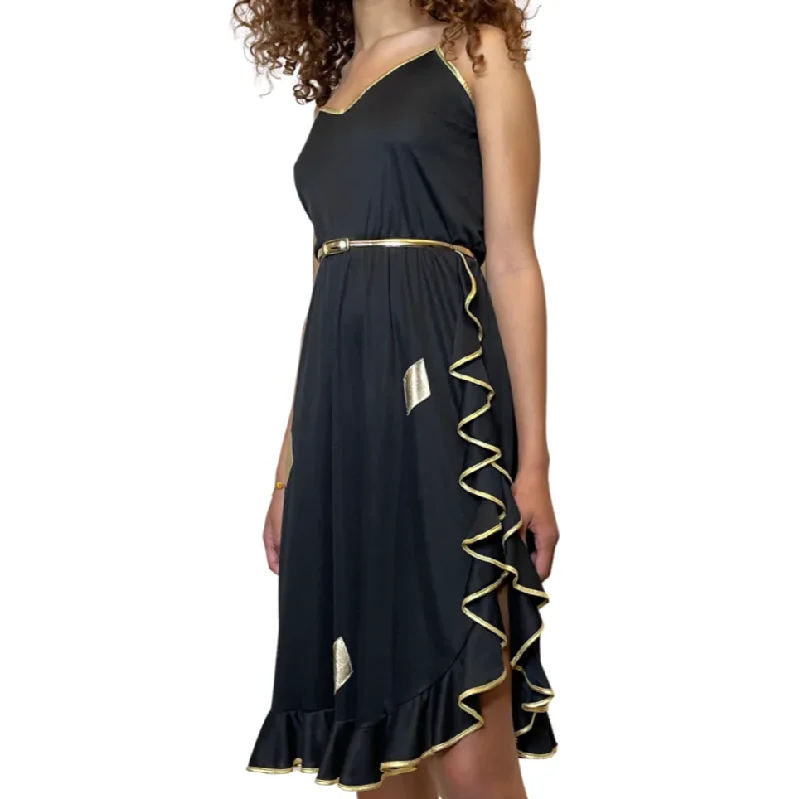 Inventory Reduction Original Vintage 1970'S Black & Gold Disco Dress Uk 8 - 10