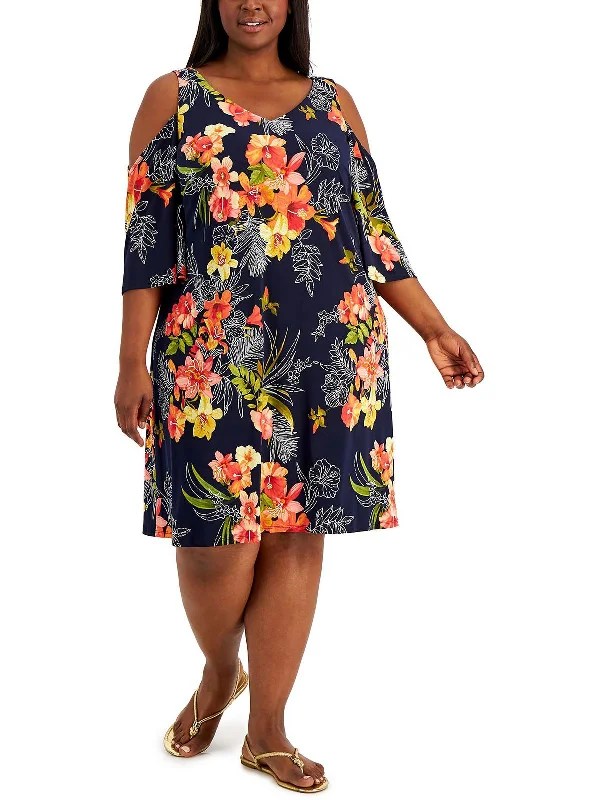 Hot Deal Plus Womens Printed Midi Fit & Flare Dress