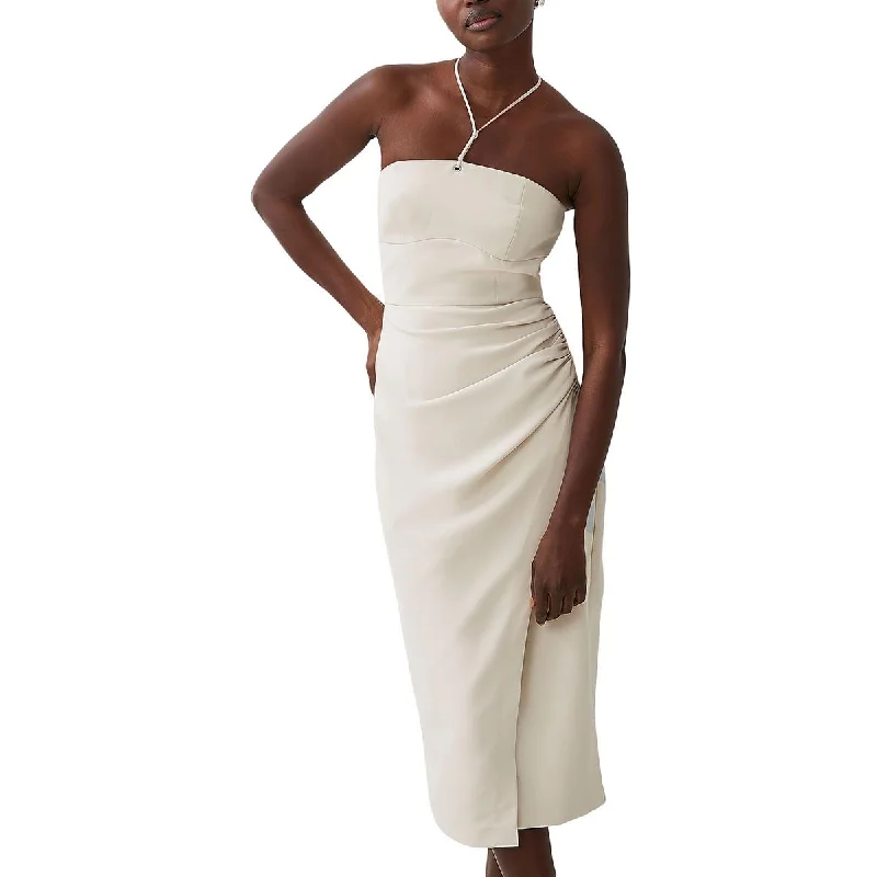 Best Bargains Womens Halter Shirred Midi Dress
