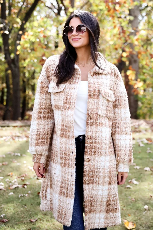 Markdowns Modern Coziness Taupe Plaid Teddy Jacket