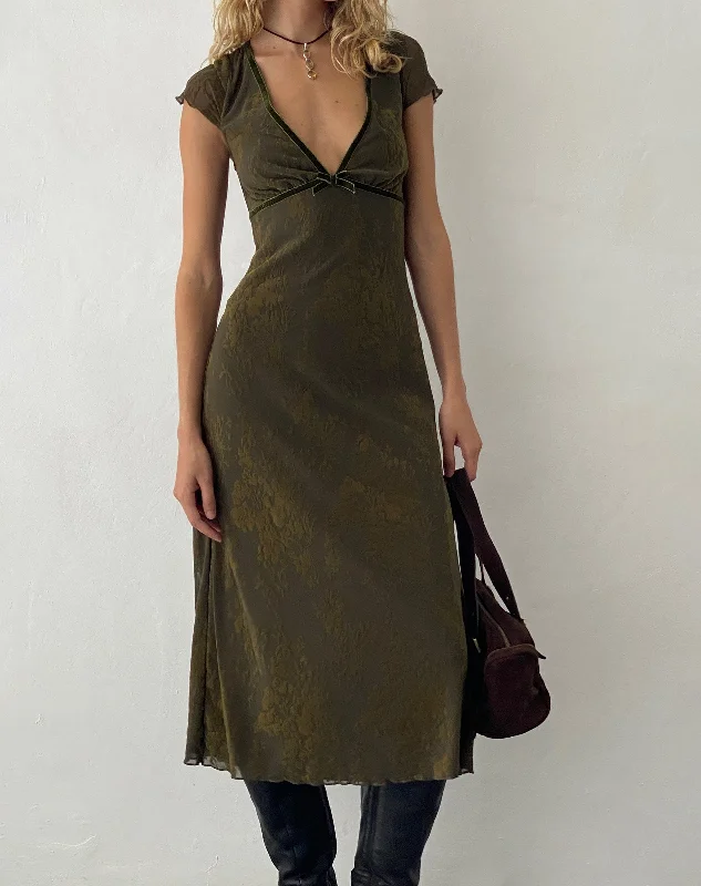 Special Price Vilinia Midi Dress in Abstract Botanic Dark Olive