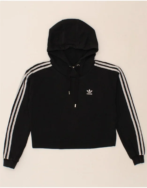 Stock Up and Save ADIDAS Womens Crop Hoodie Jumper UK 12 Medium  Black Cotton