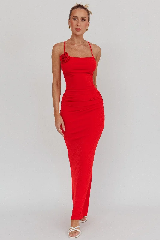 Customer Appreciation Sale Ignite Rosette Backless Maxi Dress Cherry