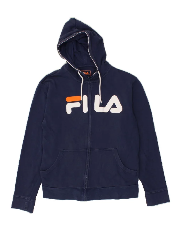 Today's Special FILA Womens Graphic Zip Hoodie Sweater UK 14 Medium Navy Blue Cotton