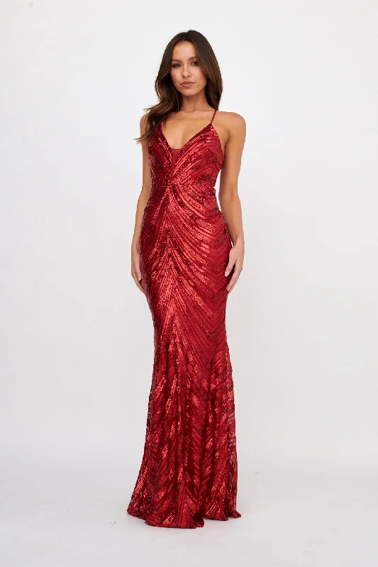 Great Deals Dalila Open Tied Back Sequin Maxi Dress Red