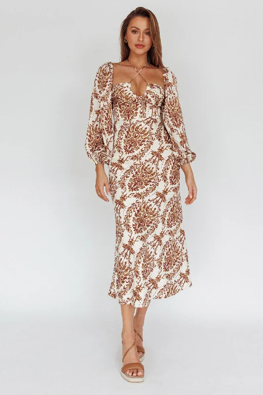 Extra Savings Nyree Long Sleeve Maxi Dress Floral Brown