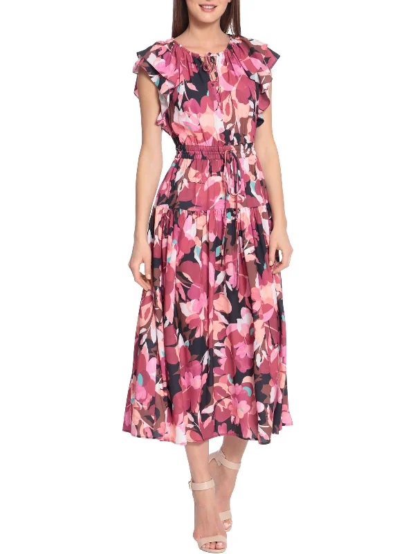 Savings Bonanza Womens Floral Pleated Midi Dress