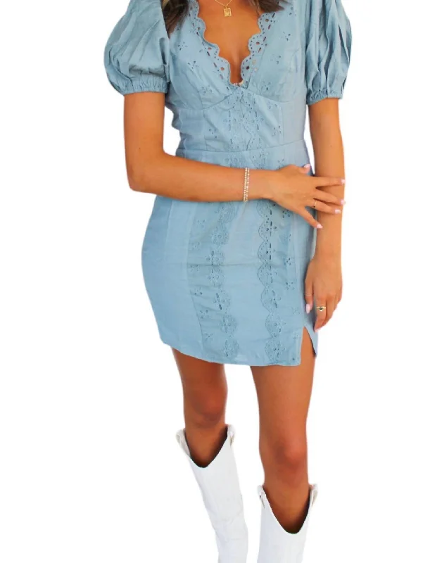 Discount Extravaganza Chic Avenue Eyelet Mini Dress In Teal