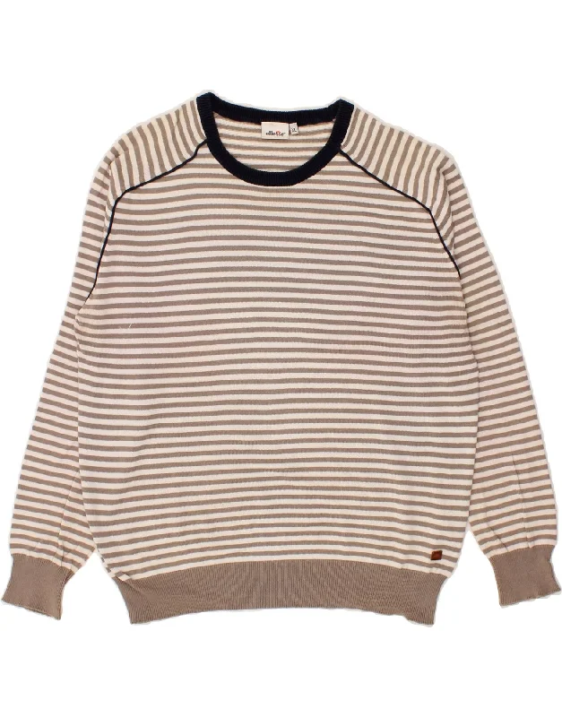 Super Deal ELLESSE Womens Crew Neck Jumper Sweater UK 18 XL Beige Striped Cotton