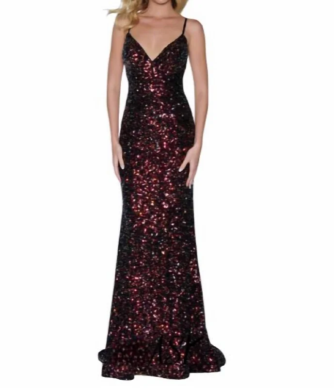 Closeout Sale Sequin Fitted Gown In Black/red