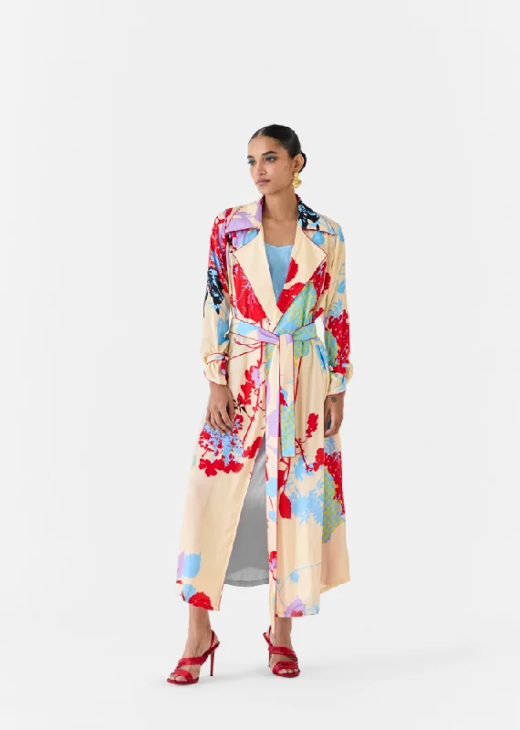 Hot Deal Cream Ikigai Trench Coat With Ombre Slip