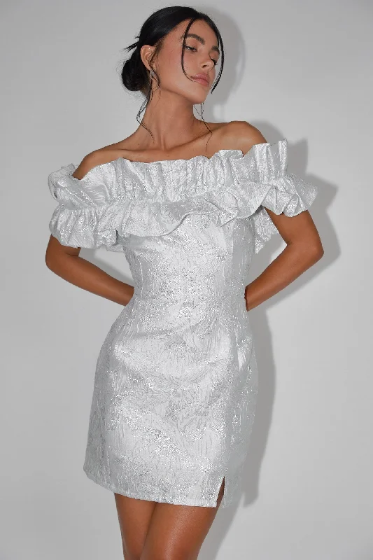 Mega Deal Memoire Off-Shoulder Jacquard Mini Dress Off White