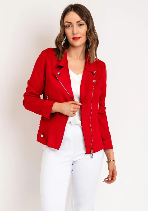 Take Advantage Serafina Collection Faux Suede Biker Jacket, Red