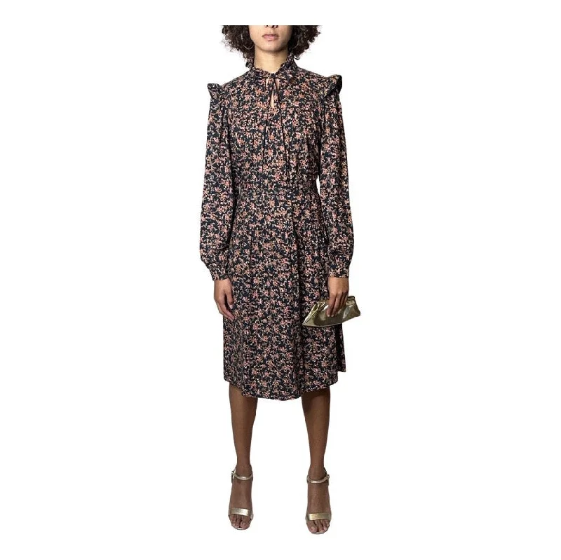 Special Offer Gorgeous Original 1970's Vintage Black Dress With Floral Print UK 10 - 12
