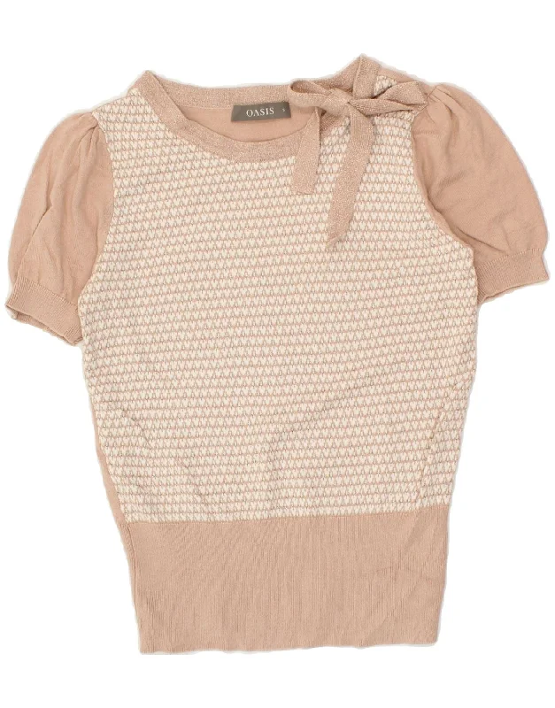 Big Savings OASIS Womens Short Sleeve Crew Neck Jumper Sweater UK 10 Small Beige