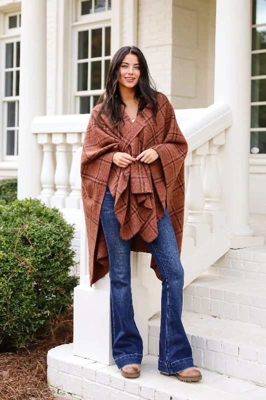 Take Advantage Cozy Success Rust Plaid Shawl - DOORBUSTER