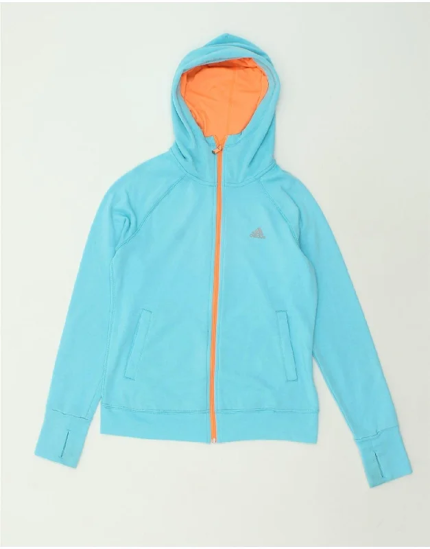 Deal Mania ADIDAS Womens Zip Hoodie Sweater UK 8-10 Small Blue Cotton