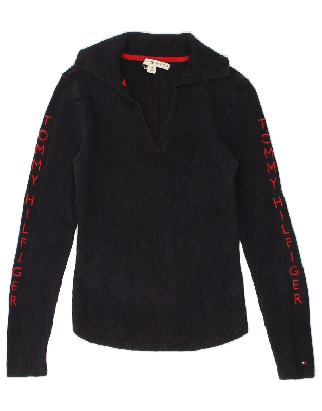 Extra Savings TOMMY HILFIGER Womens Polo Neck Jumper Sweater UK 12 Medium Navy Blue