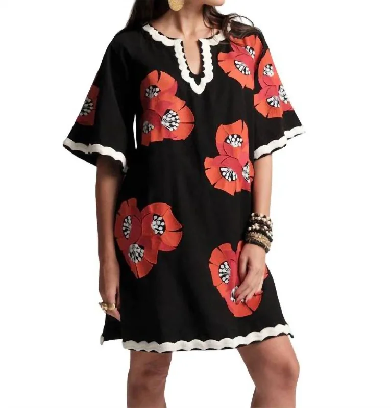 Members Only Charming Caftan Mini Dress In Black Multi