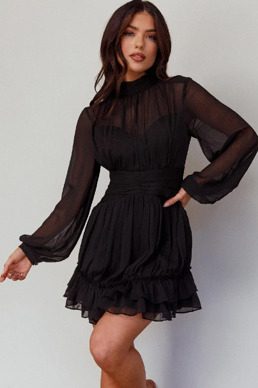 Great Deals Mandalay High Neck Long Sleeve Waistband Dress Black