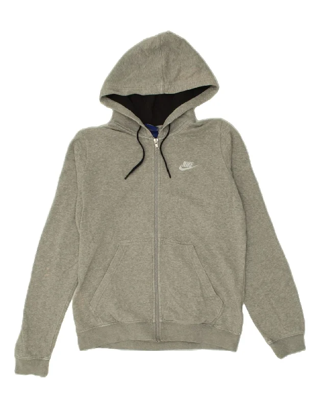 Year-End Sale NIKE Womens Loose Fit Zip Hoodie Sweater UK 14 Medium Grey Cotton