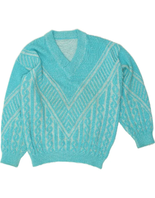 Extra Savings VINTAGE Womens V-Neck Jumper Sweater UK 18 XL Blue Striped