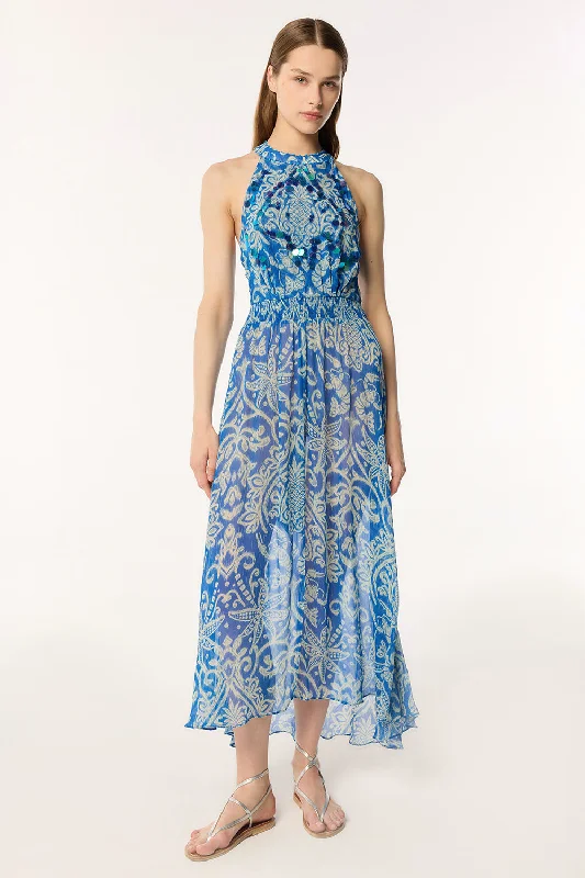 Must-Have Deals Long Dress Clea - Turquoise Macro Ikat