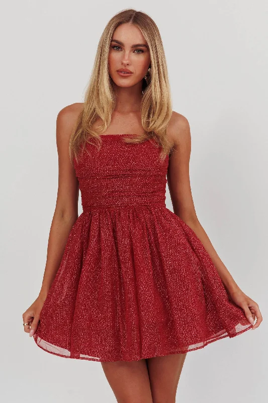 Markdowns Guilty Pleasure Strapless Glitter Mini Dress Red