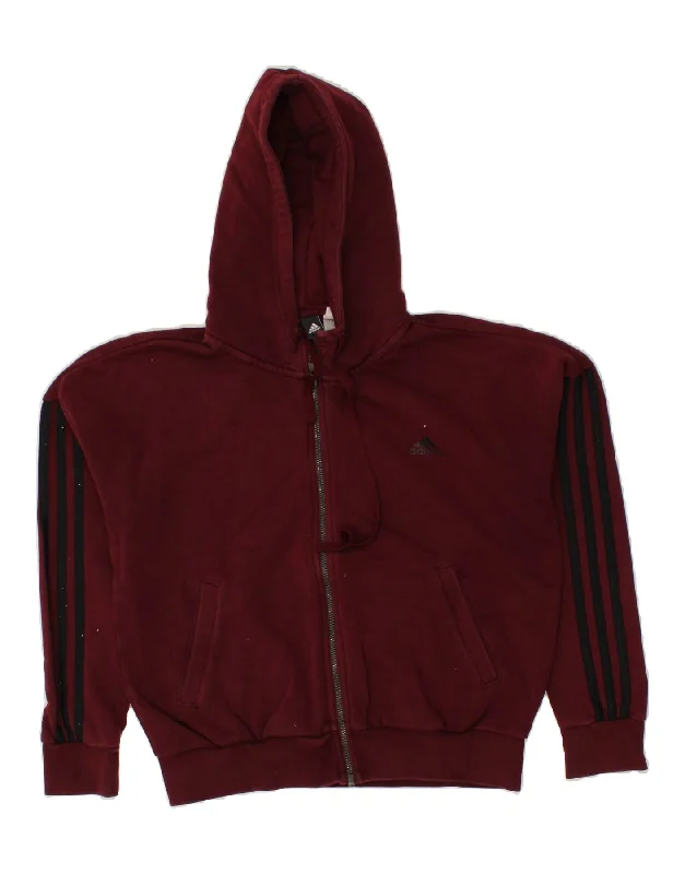 Deal Zone ADIDAS Womens Zip Hoodie Sweater UK 12/14 Medium Burgundy Cotton