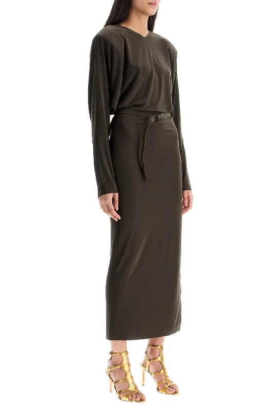 Stock Up and Save Norma Kamali Brown Midi Slim Long Dress With V-Neck And Side Slit