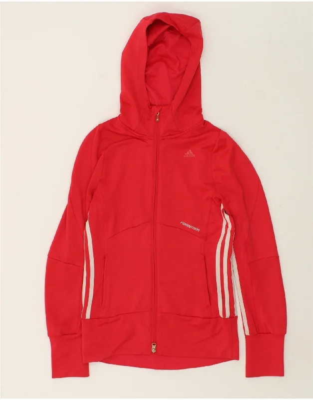 Price Slash ADIDAS Womens Zip Hoodie Sweater UK 8  Small  Red Polyester
