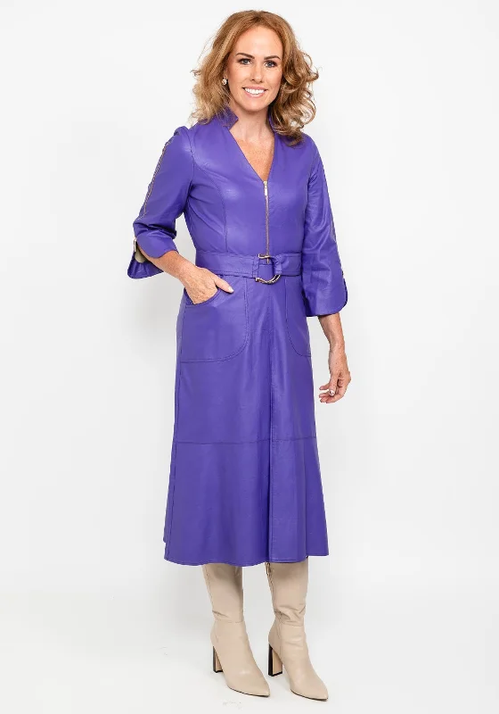 Price Drop Camelot Faux Leather Midi Dress, Purple