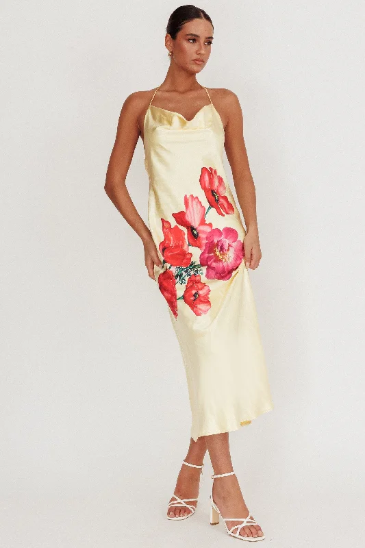 Major Savings Seren Backless Cowl Neck Midi Dress Yellow