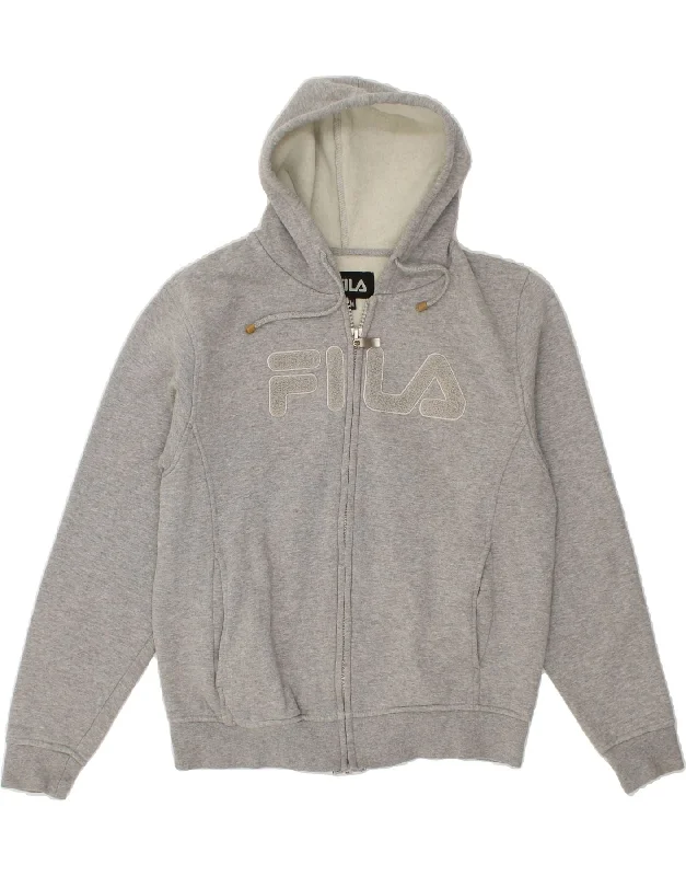 Stock Clearance FILA Womens Graphic Zip Hoodie Sweater UK 10 Small Grey Cotton