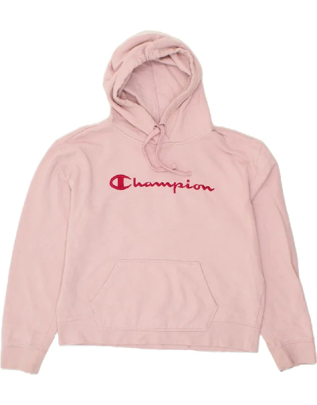 Massive Deals CHAMPION Womens Graphic Hoodie Jumper UK 16 Large Pink Cotton