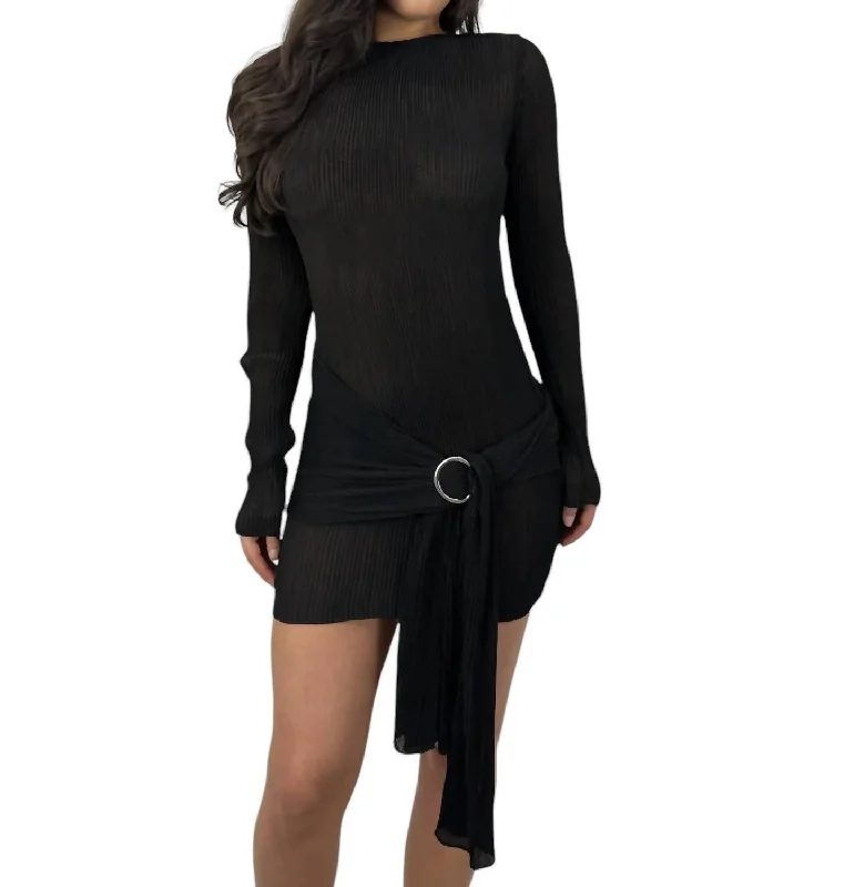 Great Bargains Sheer Plissé Belted Mini Dress In Black