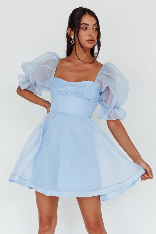 Extra Savings I've Got Sunshine Puff Sleeve Mini Dress Sky Blue